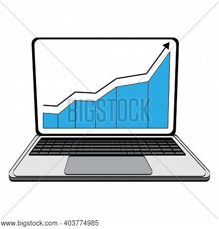 Computer Screen, Laptop, Tablet Pc, With Financial Charts And Graphs