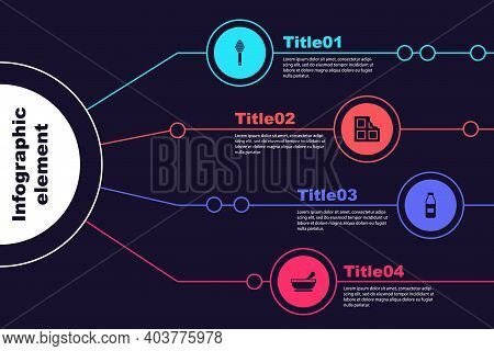 Set Honey Dipper Stick, Chocolate Bar, Bottle With Milk And Mortar And Pestle. Business Infographic 