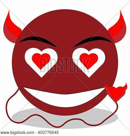High Quality Emoticon With Horns, Devil Emoticons On A White Background. Red Devil Face Emoticons. P