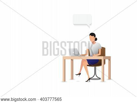 Business Woman Looking At Laptop In The Office. People Character Vector Design. Customer Service Sup