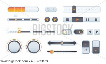 Sliders. Volume Progressive Bar Controls Scrolling Ui Online Elements Garish Vector Set. Control Nav