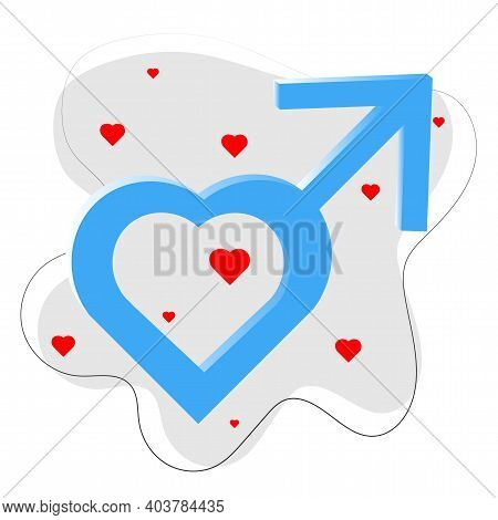 Male Sign, In Blue On A Gray Background With Hearts.