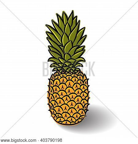 Kids Doodle Drawing Of Pineapple Isolated On White Background. Hand Drawn Style Sketch. Vector Illus