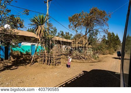 Simien Mountains, Ethiopia - Feb 08, 2020: Ethiopian People At Simien Mountains National Park In Eth