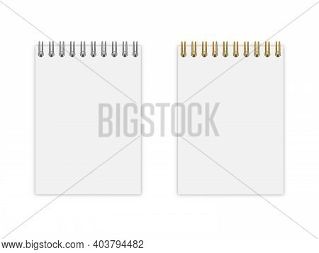 Vector Set Of Notebook Mockup (format: A6), With Gold And Silwer Spiral. Eps 10
