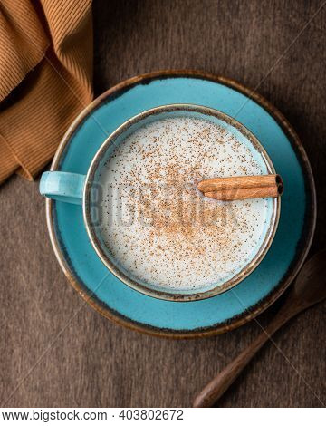 Turkish Traditional Hot Drink Salep On Wooden Background, Selective Focus