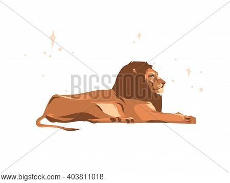 Hand Drawn Vector Stock Abstract Flat Graphic Illustration With Zodiac Astrological Sign Lion , Cart