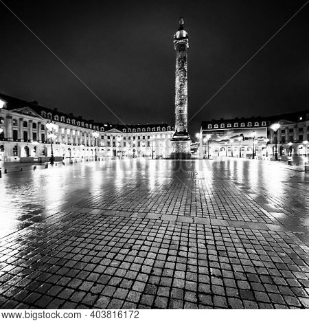 Night view of Place vendome during the curfew