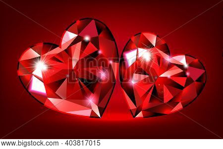 Set Rubin In The Shape Of A Heart. Red Gemstone, Decor For Valentine S Day, International Women S Da