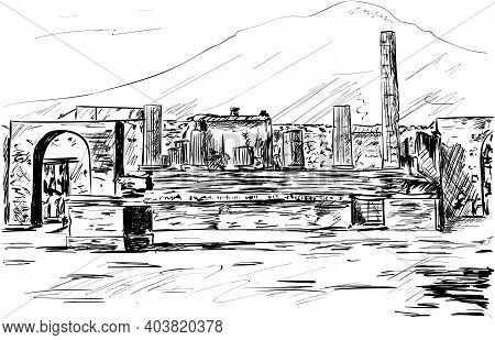 A City Street Scene, Pompeii In Sunny Day