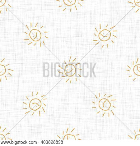 Cute Rainbow Sun Scribble Doodle Background. Hand Drawn Whimsical Motif Seamless Pattern. Naive Simp