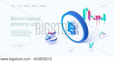 Cryptocoin Mining Farm Layout. Cryptocurrency And Blockchain Network Business Isometric Vector Illus