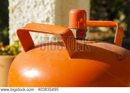 Traditional Metal Butane Gas Bottle At Home In Spain