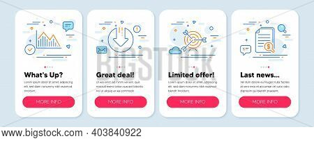 Set Of Finance Icons, Such As Investment Graph, Target, Download Arrow Symbols. Mobile Screen App Ba
