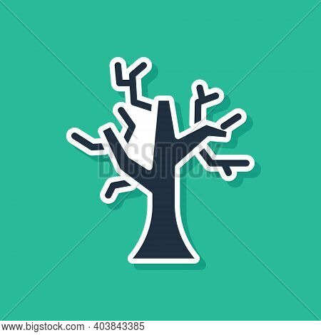 Blue Withered Tree Icon Isolated On Green Background. Bare Tree. Dead Tree Silhouette. Vector