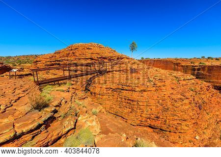 Scenic Landscape Of Kings Canyon North Wall And High Vertical Rock Behind Cotterils Bridge Which Cro