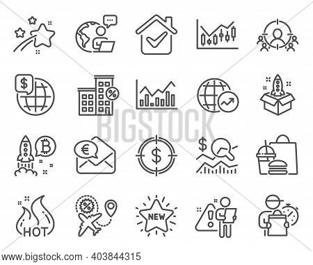 Finance Icons Set. Included Icon As World Money, Dollar Target, Hot Sale Signs. World Statistics, St
