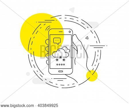Snow Weather Forecast Line Icon. Mobile Phone Vector Button. Clouds With Snowflake Sign. Cloudy Sky 
