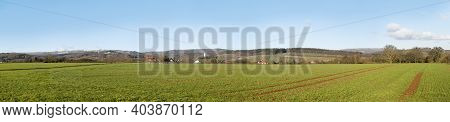 Scenic Fields In Winter Time In Kiedrich, Rhinegau, Germany