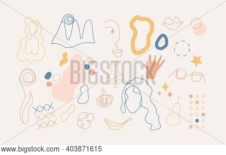 Set Of Abstract Hand-draw Elements. Minimalistic Modern Art. Vector Illustration In Minimal Linear S
