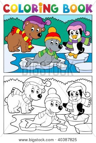 Colorear el tema de invierno libro 5 - ilustración vectorial.