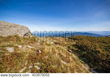 Polish Beskid Sadecki Landscape On A Sunny Summer Day, Under Blue Sky