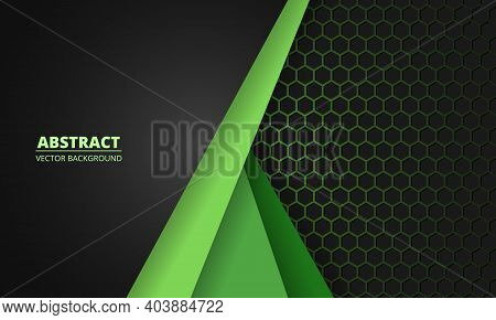 Dark Gray And Green Carbon Fiber Honeycomb Background With Green Lines. Technology Modern Futuristic