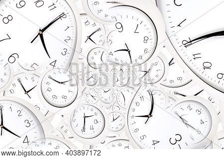 Droste Effect Background With Infinite Clock Spiral. Abstract Design For Concepts Related To Time An
