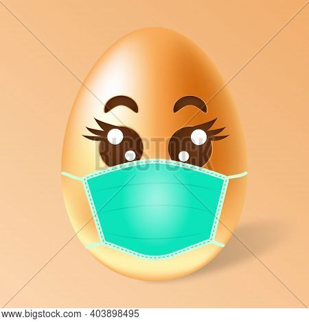 Happy Easter Egg In Medical Face Mask On Light Background. Easter And Coronavirus. Coronavirus Easte