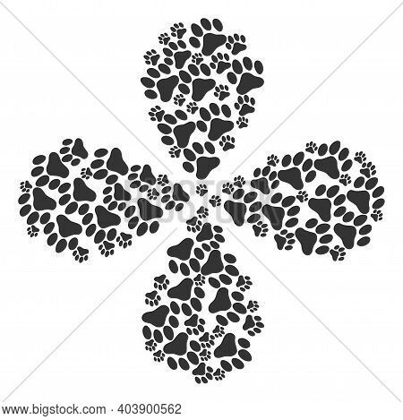 Paw Footprint Swirl Flower Shape. Element Flower With 4 Petals Created From Oriented Paw Footprint S