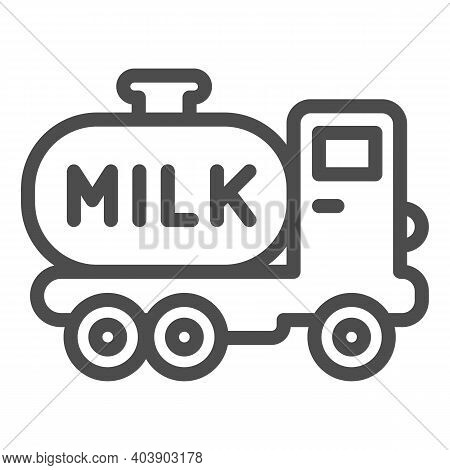 Milk Truck Line Icon, Farm Garden Concept, Dairy Milk Delivery Service Sign On White Background, Mil