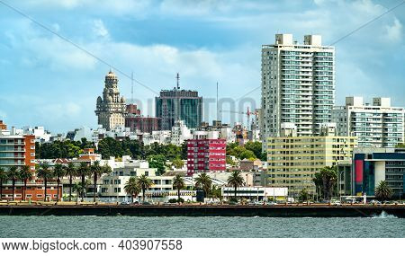 Skyline Of Montevideo With Palacio Salvo At The Rio De La Plata, Uruguay