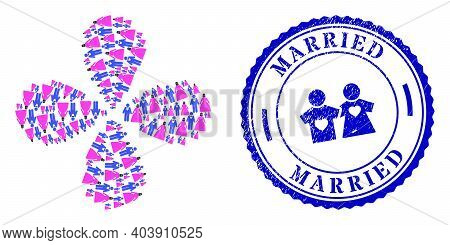 Muslim Marriage Couple Explosion Twist, And Blue Round Married Grunge Stamp Imitation With Icon Insi