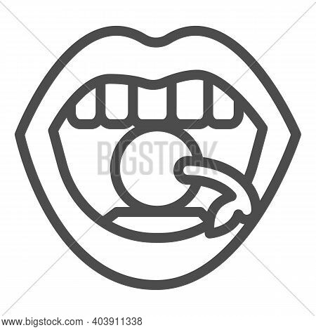 Cherry In Mouth Line Icon, Sexuality Concept, Lips With Cherry Sign On White Background, Cherry Betw