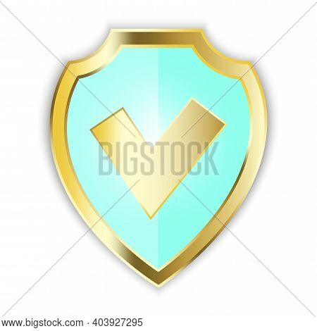 3d Shield With Check Mark. Checklist Icon Symbol.  Shield Icon Vector. Data Secure. Stock Image. Eps