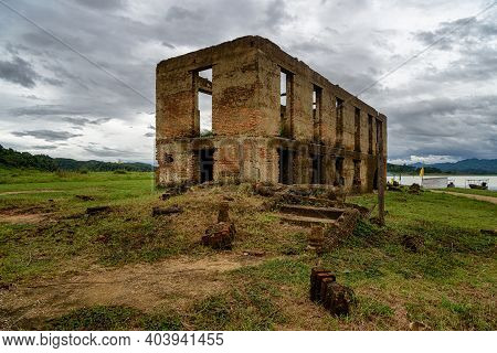 Drowned Buddhist Church, Old Structure Of Wat Wang Wiwekaram In Of Songkaria River.