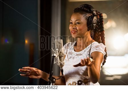 Arielle T, Gabon Singer Recording Vocal Part On Afro-pop Song In Studio