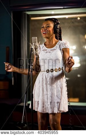 Arielle T, Gabon Singer Recording Vocal Part On Afro-pop Song In Studio