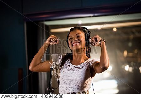 Arielle T, Gabon Singer Recording Vocal Part On Afro-pop Song In Studio