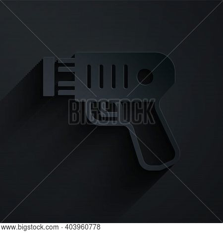 Paper Cut Police Electric Shocker Icon Isolated On Black Background. Shocker For Protection. Taser I