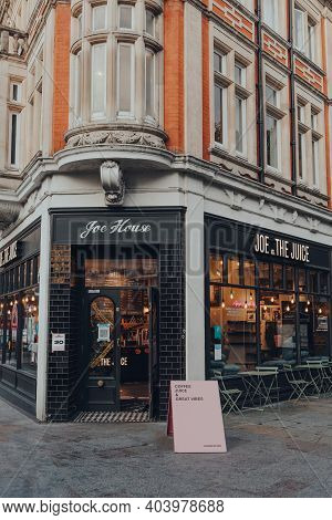 London, Uk - October 10, 2020: Entrance Of Joe And The Juice Cafe In Richmond, London. Joe And The J