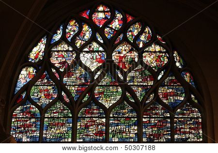 PARIS, FRANCE - NOV 07, 2012: Stained glass, church is dedicated Gervasius and Protasius is one of the oldest in Paris. Known for its richly painted stained glass, Paris, France on Nov 07, 2012