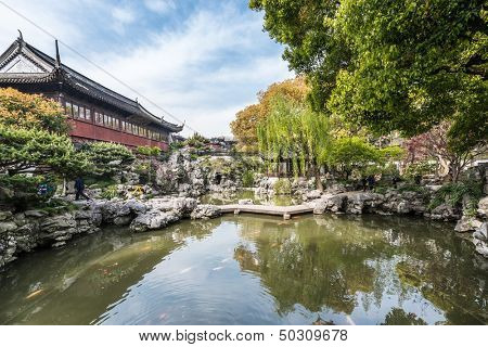 detail of the historic Yuyuan Garden created in the year 1559 by Pan Yunduan in shanghai china