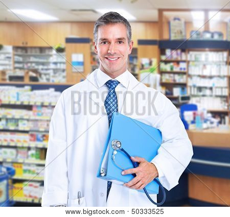 Smiling family doctor with stethoscope. Health care.