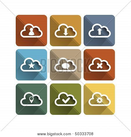 Flat long shadow cloud icons