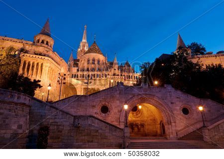 Night Scene Of The Fisherman's Bastion In Budapest