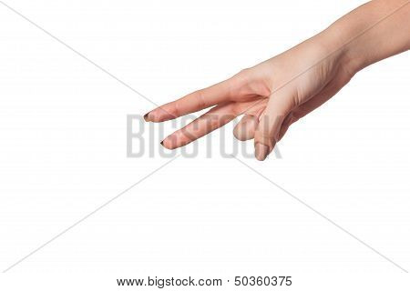 Hand Gesture Number Four Closeup Isolated On White