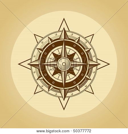 Wind rose in old retro style. Vector.