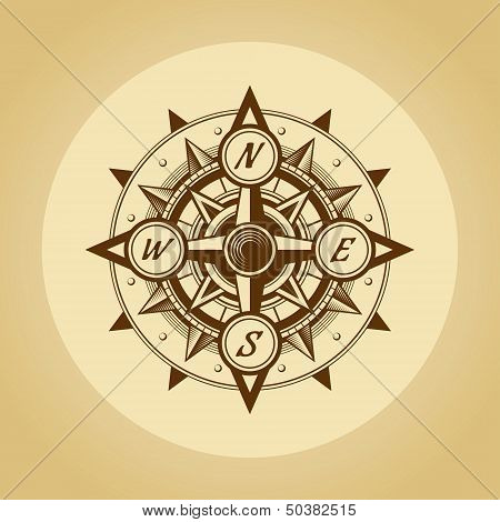 Wind rose in old retro style. Vector.