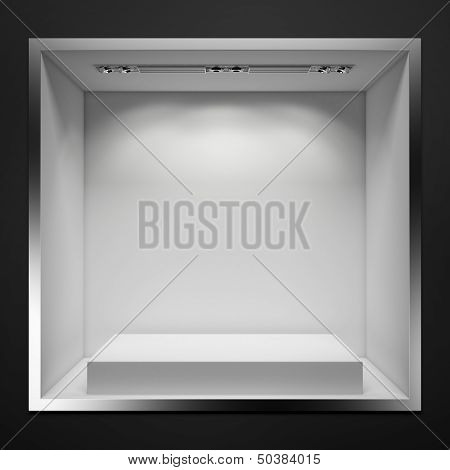 empty showcase with white stand